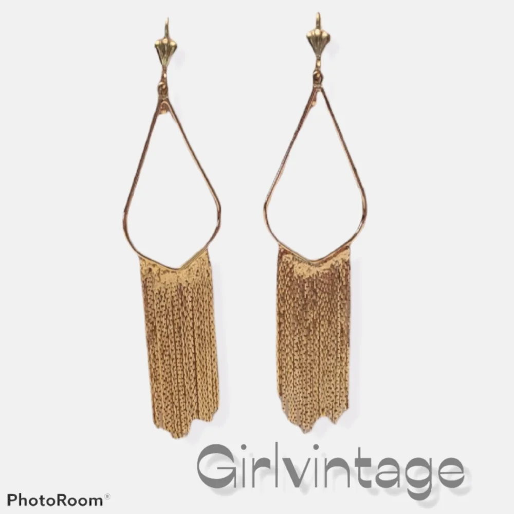 Gold Teardrop Chain Fringe Earrings | Statement Dangle | 3